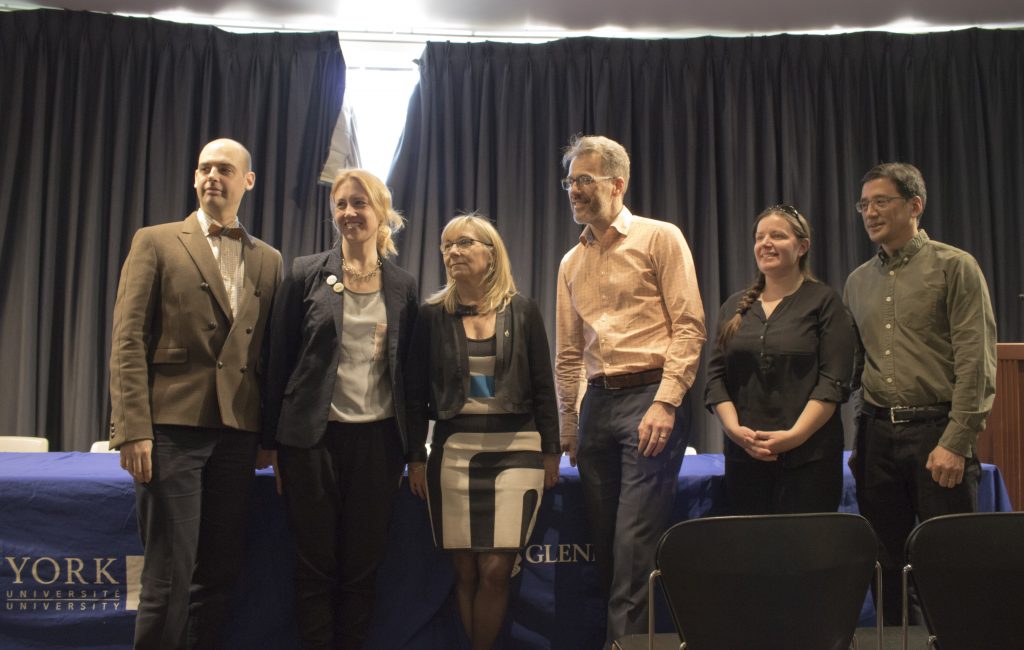 Pictured above (from left to right: Jean Michel Montsion (Established Scholars Award), Marie-Hélène Larochelle (Established Scholars Award), Dominique Scheffel-Dunand (Co-Interim Principal), Ian Roberge (Co-Interim Principal), Laura McKinnon (Emerging Scholar Award) and Spencer Mukai (Laboratory Technician).